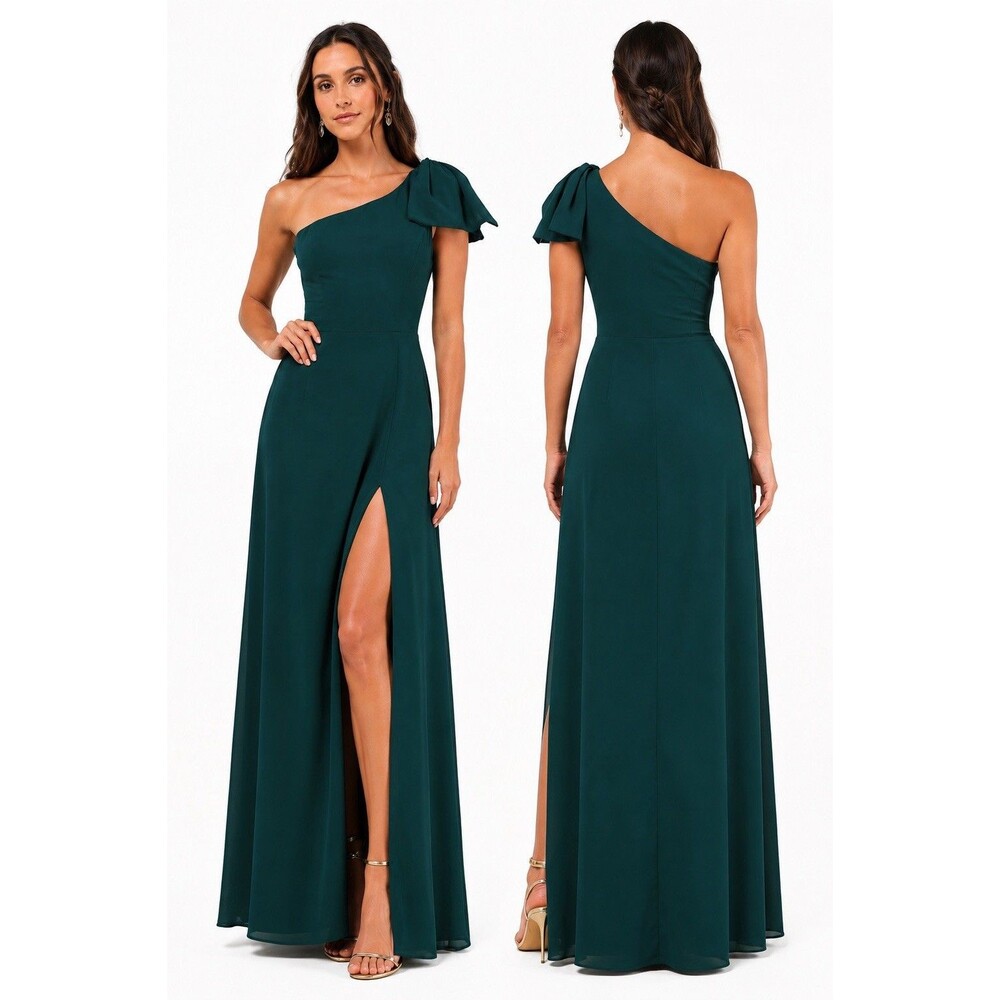 Lulus Simply Brilliant Emerald One Shoulder Bow Maxi Dress Size L NWT